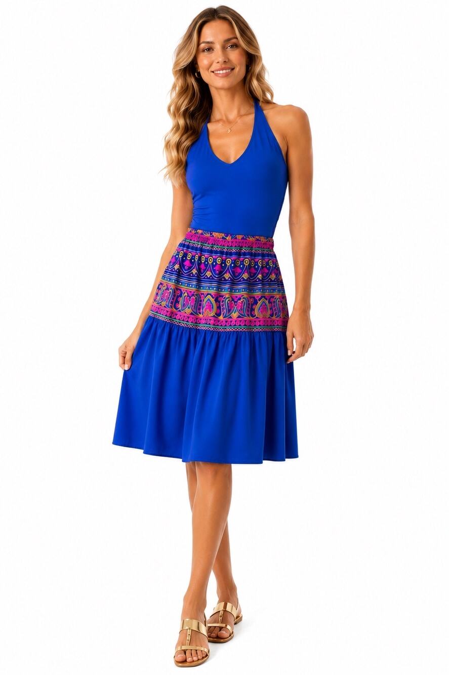 Vintage ‘80s Catalina Royal Blue Elastic Waist Knee Length Swim Cover-Up Skirt